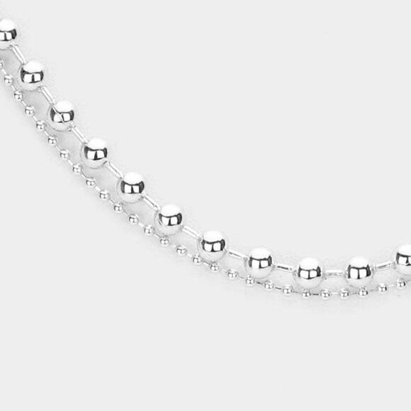 Metal Ball Chain Double Layered Silver Necklace - Picture 2 of 6